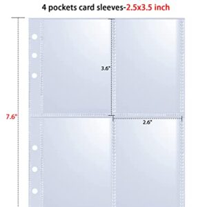 40 Pack 320 Pockets 2.5x3.5 Inch Trading Card Sleeves,Double-Sided 4 Pocket Page Protector,Ultra-Clear Kpop Photocard Sheets for A5 6 Ring Binder,Card Sleeve Pages for Game Cards,Baseball Card