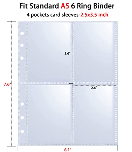 40 Pack 320 Pockets 2.5x3.5 Inch Trading Card Sleeves,Double-Sided 4 Pocket Page Protector,Ultra-Clear Kpop Photocard Sheets for A5 6 Ring Binder,Card Sleeve Pages for Game Cards,Baseball Card