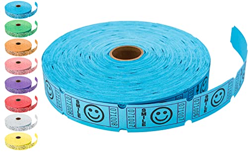 2000 Tacticai Blue Smile Raffle Tickets (8 Colors Available), Single Roll, 2" x 1" Ticket for Events, Entry, Class Reward, Fundraiser & Prizes