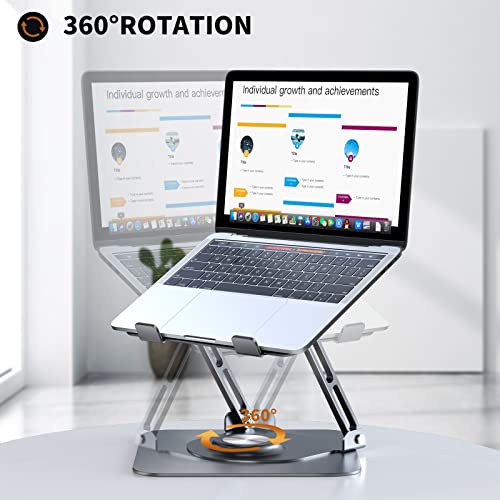 JOYEKY Laptop Stand for Desk, Adjustable Computer Stand with 360° Rotating Base, Ergonomic Laptop Riser for Collaborative Work, Foldable & Portable Laptop Stand, fits for All 10-16" Laptops