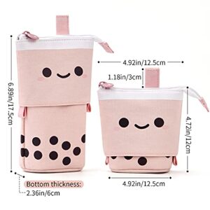 ANGOOBABY Standing Pencil Case Cute Telescopic Pen Holder Kawaii Stationery Pouch Makeup Cosmetics Bag for School Students Office Women Teens Girls Boys (Pink)