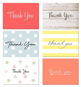 oaklyn blank thank you cards set with envelopes – professional paper with an assortment of designs and blank white inside – bulk pack of small notes (48 pack)