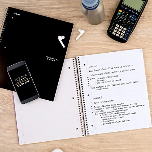 Five Star Spiral Notebooks + Study App, 2 Pack, 3 Subject, College Ruled Paper, 11" x 8-1/2", 150 Sheets, Black, White (73015)