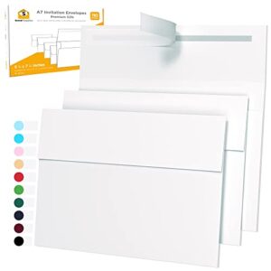 5×7 envelopes for invitations – 110 white envelopes for 5×7 cards – a7 – (5 ¼ x 7 ¼ inches) – perfect for weddings, graduation, baby shower – 120 gsm – peel, press & self seal – square flap