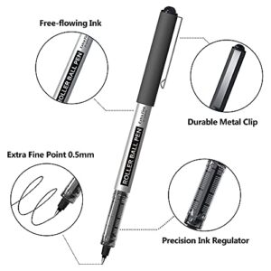 Shuttle Art RollerBall Pens, 25 Pack Black Fine Point Roller Ball Pens, 0.5mm Liquid Ink Pens for Writing Journaling Taking Notes School Office