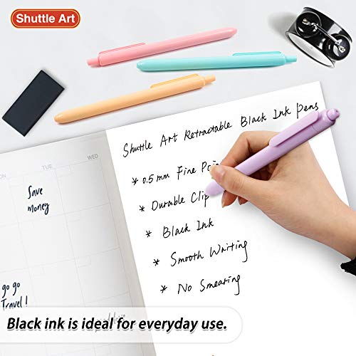 Retractable Pastel Gel Ink Pens, Shuttle Art 11 Pack Black Ink Pens, Cute Pens 0.5mm Fine Point for Writing Journaling Taking Notes School Office Home