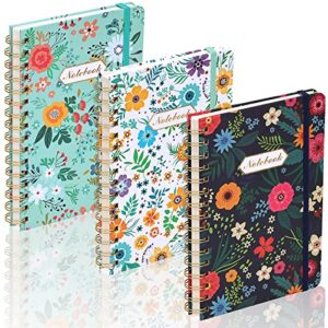 eoout 3 pack spiral notebook, journal for women, hardcover spiral journal, 6″x 8.5″, 160 pages, cute blooming floral, back pocket, 100gsm paper, for gifts, office, school supplies