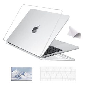 EooCoo Compatible with New MacBook Air 13.6 inch Case 2022 A2681 M2 Chip with Retina Display，Plastic Hard Shell Case + TPU Keyboard Skin Cover + Polishing Cloth + Screen Protector - Crystal Clear