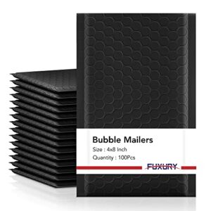 fuxury black bubble mailers 4×8 inch 100 pack, waterproof padded envelopes self seal bubble envelopes, padded mailers for small business, envelope mailers bulk#000
