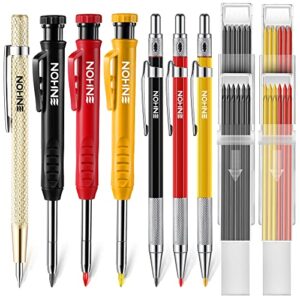 mechanical carpenter pencils set with marker refills and carbide scriber tool, solid deep hole woodworking pencils marker marking tools with built in sharpener for architect construction