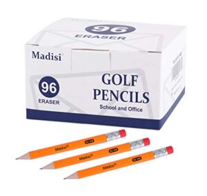 madisi golf pencils with eraser, 2 hb half pencils, 3.5″ mini pencils, pre-sharpened, 96 count