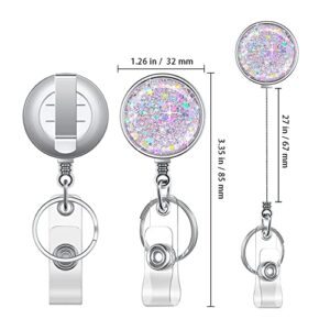 Retractable Badge Holder, Lightweight Plastic Badge Reel Retractable Card Holder with Key Ring Backing Belt Clip for Nurse,Volunteer,Teacher,Student,Office Worker (1 Pack Silver)