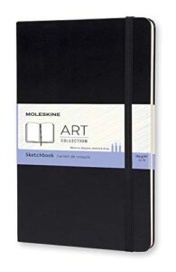 moleskine art sketchbook, hard cover, large (5″ x 8.25″) plain/blank, black, 104 pages