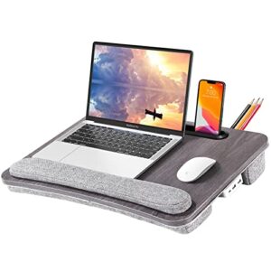 lap desk laptop bed table: computer lapdesk with soft pillow and storage bag – padded lap work tray and gaming desk on bed – wood wide writing tray for home office – fits up to 15.6 inch laptop