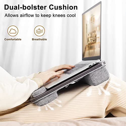 Lap Desk Laptop Bed Table: Computer lapdesk with Soft Pillow and Storage Bag - Padded Lap Work Tray and Gaming Desk on Bed - Wood Wide Writing Tray for Home Office - Fits up to 15.6 inch Laptop