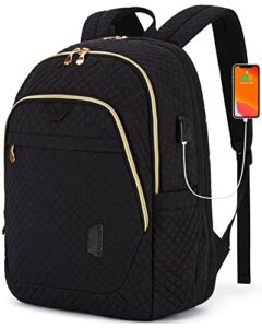 bagsmart laptop backpack for women travel backpack 15.6 inch computer back pack with usb charging port school bookbag for college work business, black