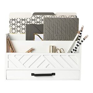 white wood desk organizers and storage with drawer – bill mail organizer and mail holder for countertop and kitchen – desk accessories & workspace organizers by blu monaco