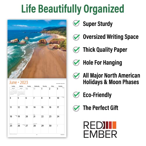 RED EMBER Beaches 2023 Hangable Monthly Wall Calendar | 12" x 24" Open | Thick & Sturdy Paper | Giftable | Beautiful Tropical Scenic Vacation Nature Photography