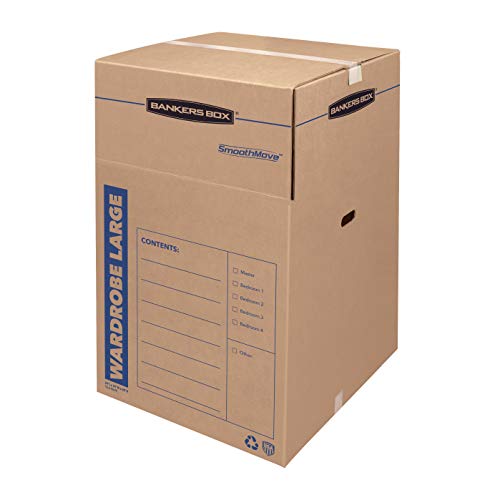 Bankers Box SmoothMove Wardrobe Moving Boxes, Short, 20 x 20 x 34 Inches, 3 Pack (7710902)
