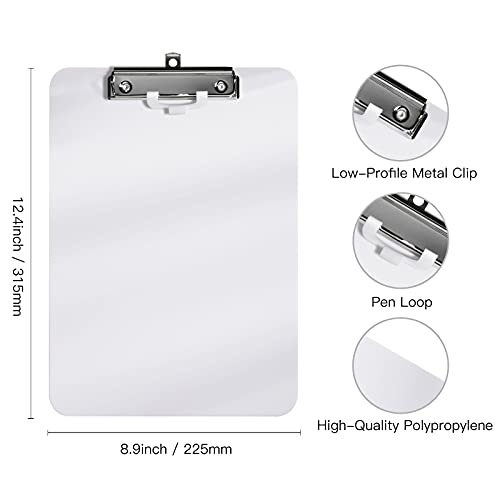 Hongri Plastic Clipboard, White Clipboard Standard A4 Letter Size Clipboards for Nurses, Students, Office and Women, Clipboard with Pen Holder and Low Profile Clip, Size 12.5 x 9 Inch, (White)