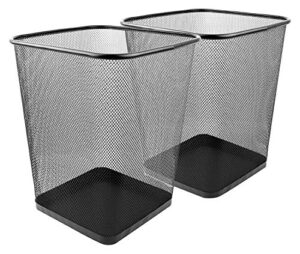 greenco wastebasket for home or office, 2-pack, 6 gallon black mesh square trash cans, lightweight, sturdy for under desk, kitchen, bedroom, den, dorm room, or recycling can