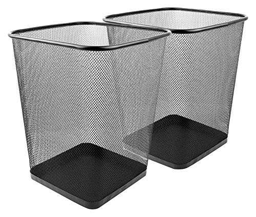 Greenco Wastebasket for Home or Office, 2-Pack, 6 Gallon Black Mesh Square Trash Cans, Lightweight, Sturdy for Under Desk, Kitchen, Bedroom, Den, Dorm Room, or Recycling Can