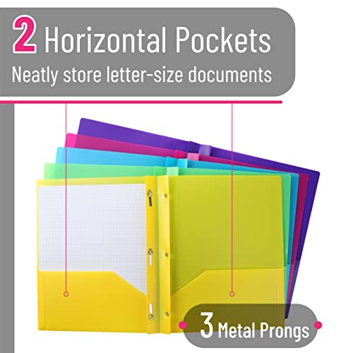 Mr. Pen- Folders with Pockets and Prong, 5 Pack, Plastic, Pocket Folders, Folders with Prongs, File Folders with Fasteners, 2 Pocket Folder, Folder with Pockets, Two Pocket Folder, 3 Prong Folders.