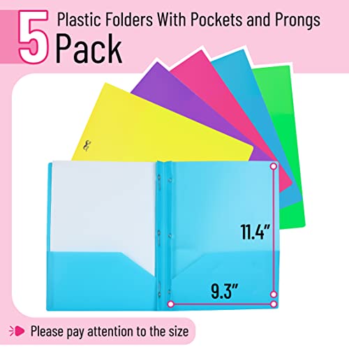 Mr. Pen- Folders with Pockets and Prong, 5 Pack, Plastic, Pocket Folders, Folders with Prongs, File Folders with Fasteners, 2 Pocket Folder, Folder with Pockets, Two Pocket Folder, 3 Prong Folders.