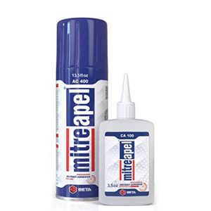 mitreapel super ca glue (3.5 oz.) with spray adhesive activator (13.5 fl oz.) – ca glue with activator for wood, plastic, metal, leather, ceramic – cyanoacrylate glue for crafting&building (1 pk)