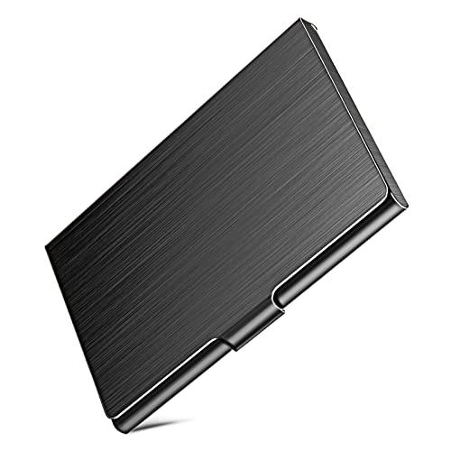 DMFLY Business Card Holder, Slim Business Card Case for Men & Women, Pocket Metal Card Case, Professional Stainless Steel Business Card Holders, Purse Name Card Holder, Buckle Style Shut, Black