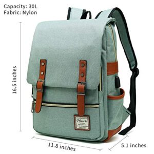 MANCIO Vintage Laptop Backpack with USB Charging Port, Slim Tear Resistant Business Backpack for Travelling,  College, School, Casual Daypacks for Men,Women, Fits up to 15.6Inch Notebook, Green