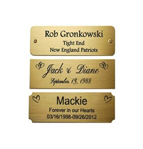 size: 3″w x 1″h, personalized, custom engraved, brushed gold solid brass plate picture frame name label art tag for frames, with adhesive backing or screws – indoor use only, made in usa