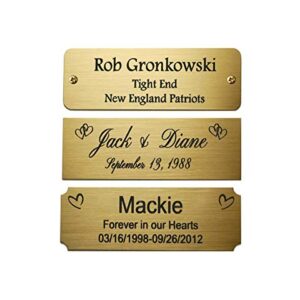 Size: 3"W x 1"H, Personalized, Custom Engraved, Brushed Gold Solid Brass Plate Picture Frame Name Label Art Tag for Frames, with adhesive backing or screws - Indoor use only, Made in USA