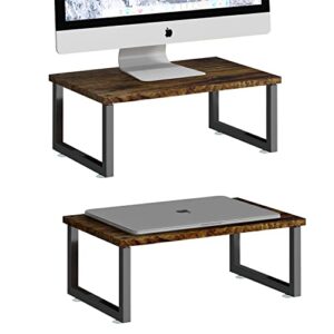simple trending 2-pack wooded monitor stand riser, desk organizer stand with anti-slip suction cup for laptop, computer, imac, pc, antique brown