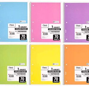 Mead Spiral Notebook, Pack of 18, 1 Subject College Ruled Spiral Bound, Pastel Color School Notebooks Included, 70 Pages…