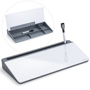 Desk Whiteboard Dry Erase Glass Whiteboard, Varhomax Desktop White Board to-do List Memo Notepad for Home Office and School Accessories Supplies with Storage Caddy for Computer Keyboard Stand (Gray)