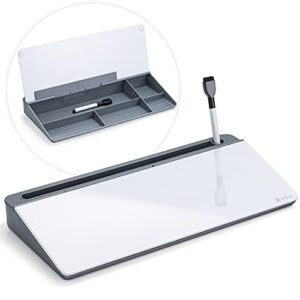 desk whiteboard dry erase glass whiteboard, varhomax desktop white board to-do list memo notepad for home office and school accessories supplies with storage caddy for computer keyboard stand (gray)