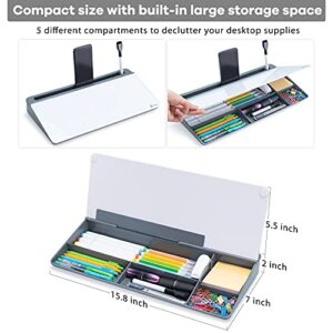 Desk Whiteboard Dry Erase Glass Whiteboard, Varhomax Desktop White Board to-do List Memo Notepad for Home Office and School Accessories Supplies with Storage Caddy for Computer Keyboard Stand (Gray)