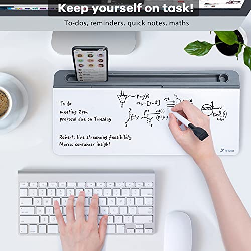 Desk Whiteboard Dry Erase Glass Whiteboard, Varhomax Desktop White Board to-do List Memo Notepad for Home Office and School Accessories Supplies with Storage Caddy for Computer Keyboard Stand (Gray)