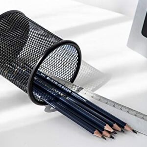 Black Pen Holder Cup for Desk, Pencil Cup Holder, Black Wire Mesh Pen Cup for Desk Office Pen Organizer