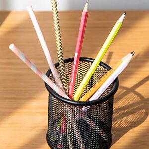 Black Pen Holder Cup for Desk, Pencil Cup Holder, Black Wire Mesh Pen Cup for Desk Office Pen Organizer