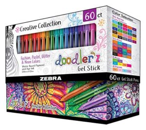 zebra pen doodler’z gel stick pen 1.0mm assorted 60pk (41960)