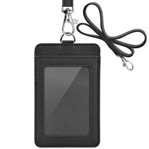 pu leather id badge holder, life-mate id badge holder with 1 clear id window 1 credit card slot and pu leather lanyard for badge credit cards college id cards in black