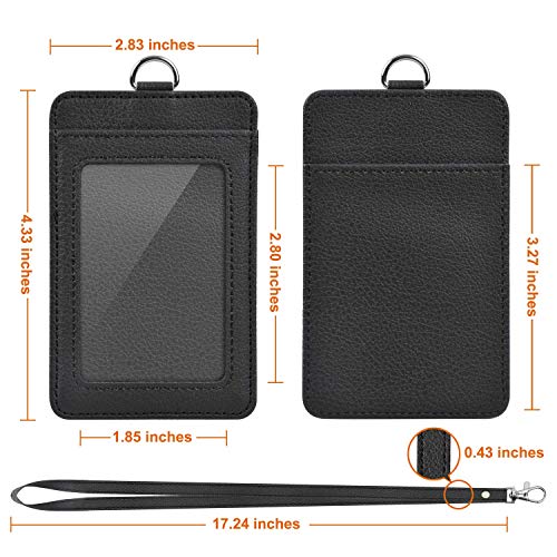 PU Leather ID Badge Holder, Life-Mate ID Badge Holder with 1 Clear ID Window 1 Credit Card Slot and PU Leather Lanyard for Badge Credit Cards College ID Cards in Black