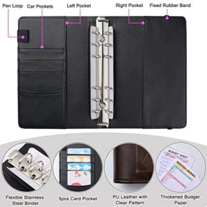 Bienbee Budget Binder, A6 Binder with Zipper Envelopes Money Organizer for Cash Budget Planner with Cash Envelopes for Saving for Girls Women, Golden Sun Moon