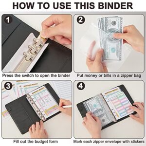 Bienbee Budget Binder, A6 Binder with Zipper Envelopes Money Organizer for Cash Budget Planner with Cash Envelopes for Saving for Girls Women, Golden Sun Moon