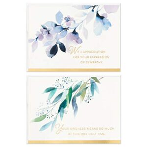 hallmark funeral thank you cards assortment, watercolor flowers (50 thank you for your sympathy cards with envelopes)