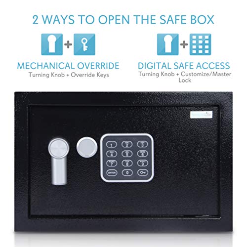 SereneLife Safe Box, Safes and Lock Boxes, Money Box, Safety Boxes for Home, Digital Safe Box, Steel Alloy Drop Safe, Includes Keys