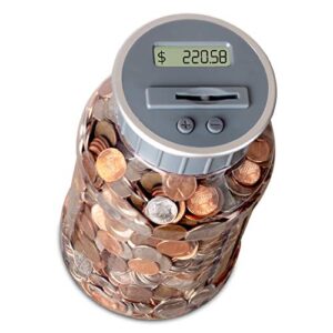 m&r digital counting coin bank. batteries included! personal coin counter/money counting jar, totals up your savings- works with all u.s. coins-in retail packaging.