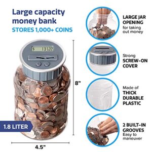 M&R Digital Counting Coin Bank. Batteries Included! Personal Coin Counter/Money Counting jar, totals up Your Savings- Works with All U.S. Coins-in Retail Packaging.